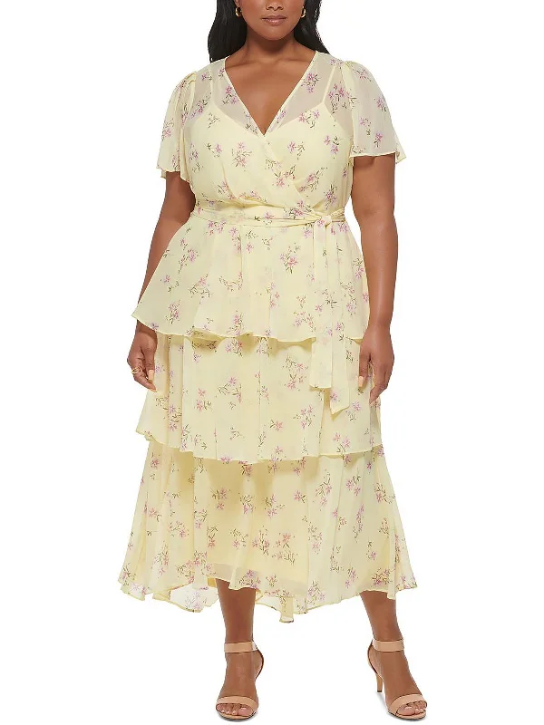 Amazing Deals Plus Womens Chiffon Ruffled Maxi Dress