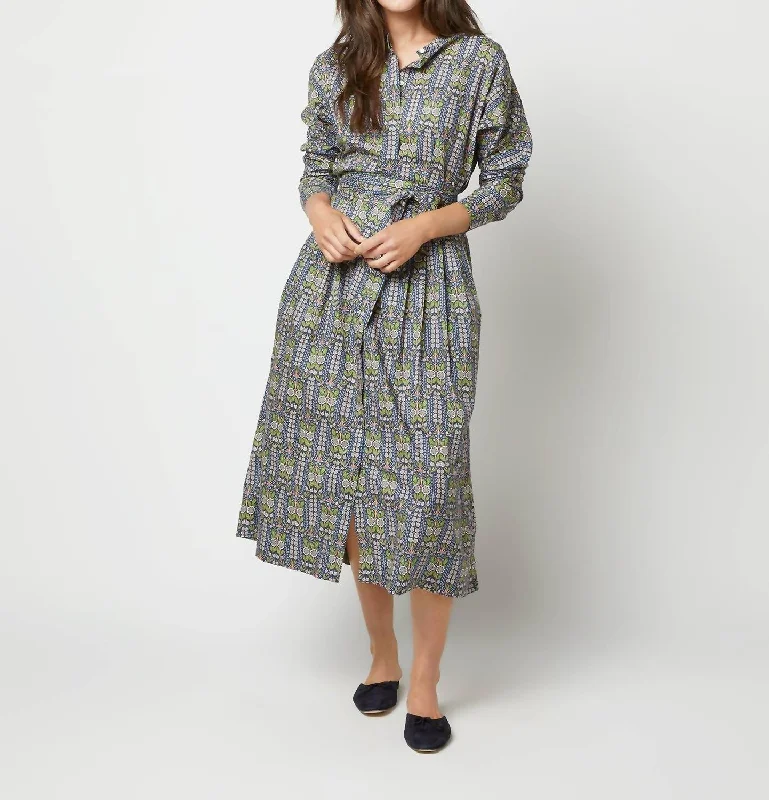 Early Access Kimono Shirtwaist Dress In Blue/green Lindsay Garden Liberty Fabric