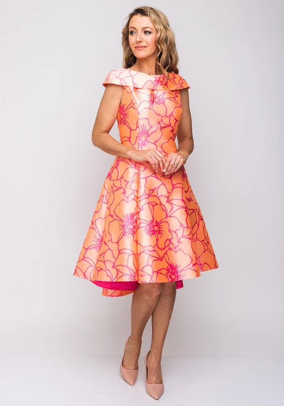 Great Deals Kate Cooper Floral Flared Dip Hem Dress, Orange