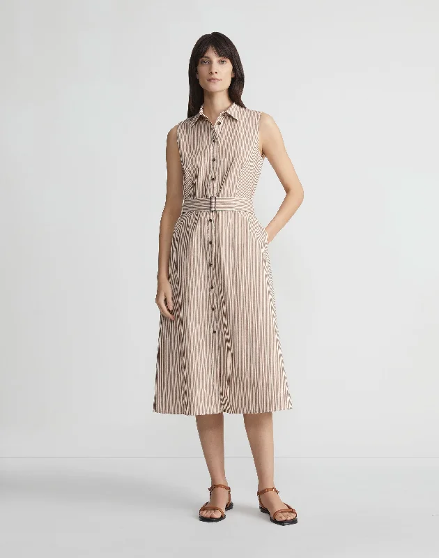 Best Seller Railroad Stripe Cotton-Linen Sleeveless Shirtdress