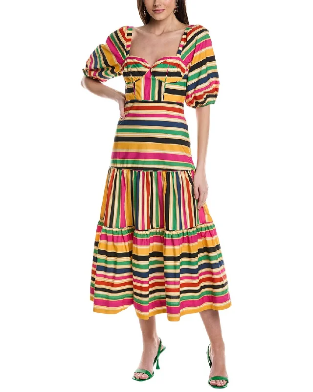 Super Savings FARM Rio Rainbow Stripes Midi Dress