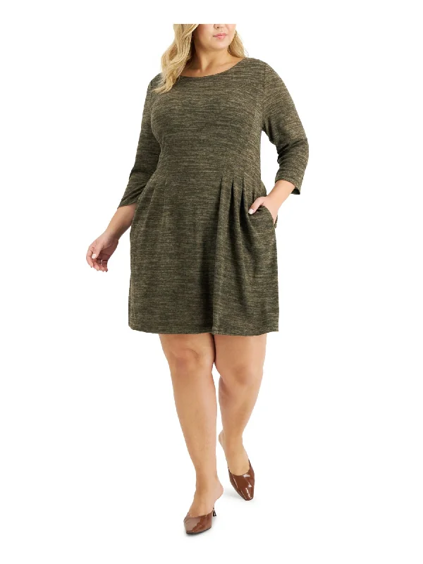 Reduced Prices CONNECTED APPAREL Womens Jersey Pocketed Heather 3/4 Sleeve Round Neck Above The Knee Wear To Work Sheath Dress Reduced Prices CONNECTED APPAREL Womens Jersey Pocketed Heather 3/4 Sleeve Round Neck Above The Knee Wear To Work Sheath Dress