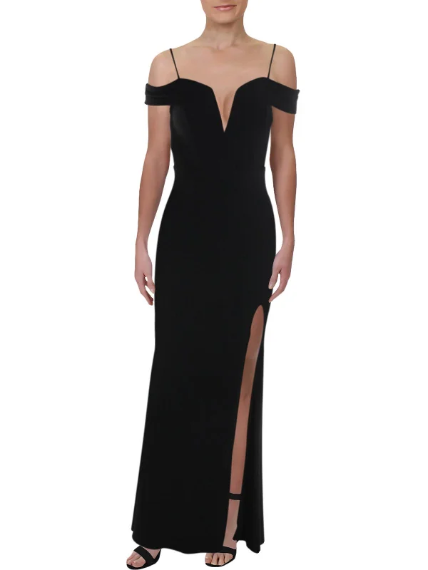 Can't Miss Juniors Womens Sweetheart Neck Off-The-Shoulder Maxi Dress