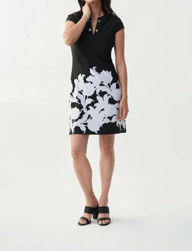 Factory Direct Sale Floral Print Dress In Black/vanilla