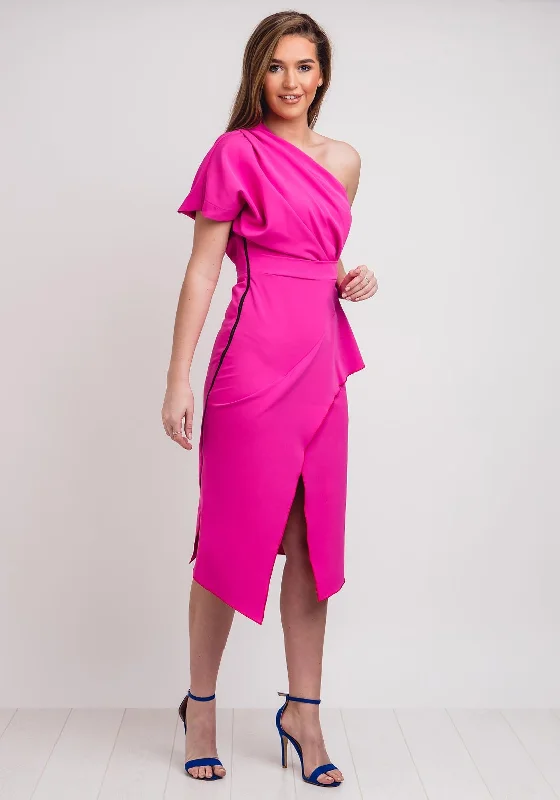 Shop and Save Kevan Jon Tera One Shoulder Wrap Dress, Fuschia Pink