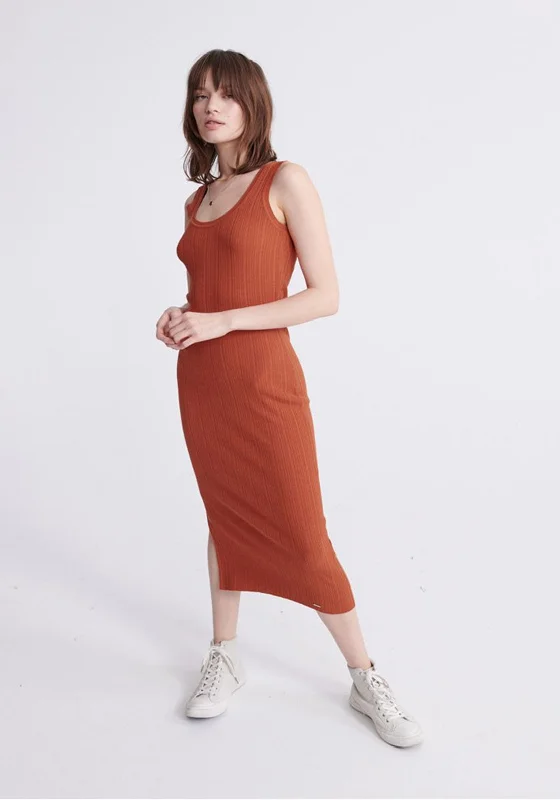 Lowest Prices Superdry Womens Sahara Knit Midi Dress, Rust