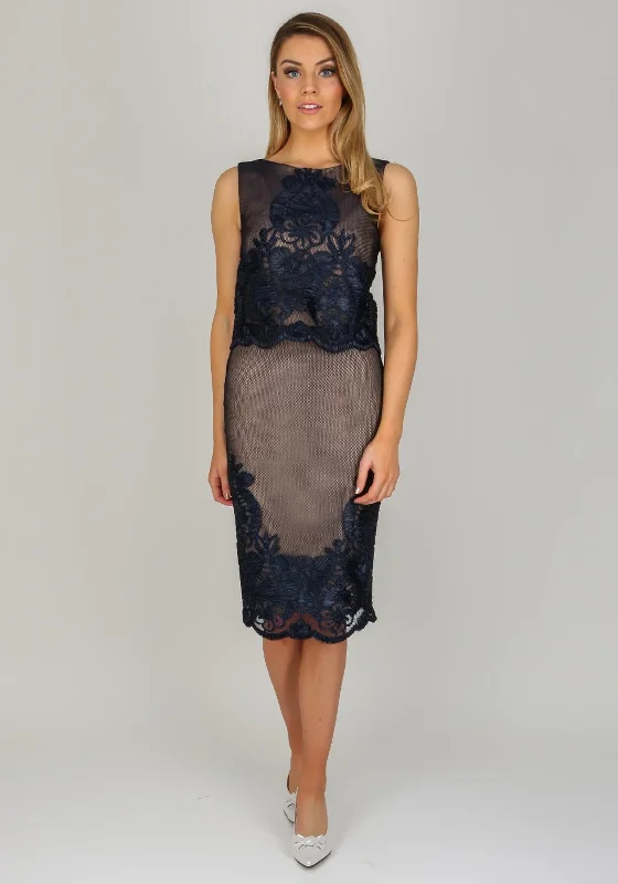 Instant Discount Kevan Jon Saskia Embroidered Mesh Dress, Navy
