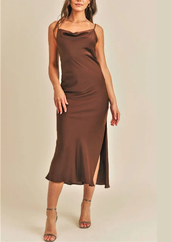 Savings Alert Silky Midi Dress In Brown