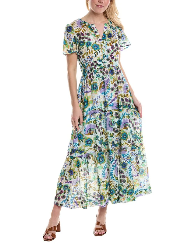 Now or Never Johnny Was Ikat Bloom Pintuck Tiered Midi Dress