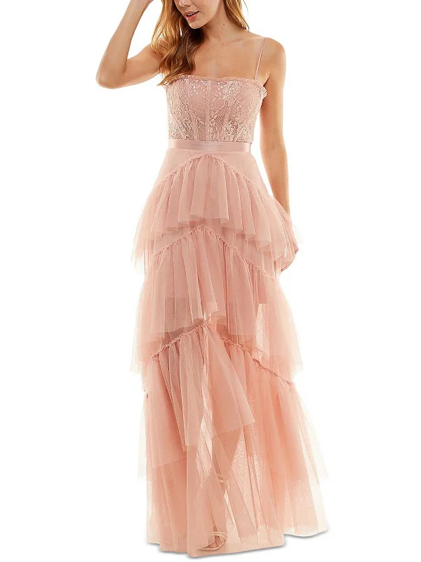 Exclusive Savings Juniors Womens Lace Tiered Evening Dress