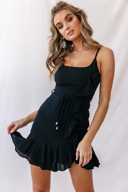 Early Access Hart Cami Strap Ruffle Mini Dress Black