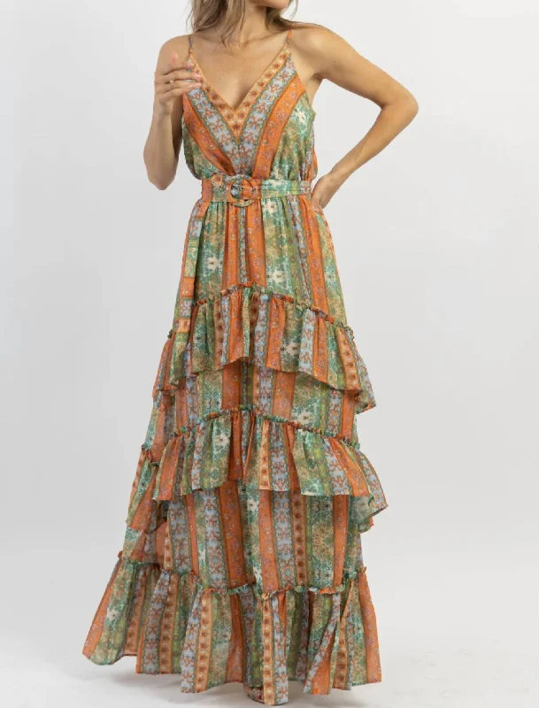 Daily Deals Palermo Belted Pattern Maxi Dress In Multi