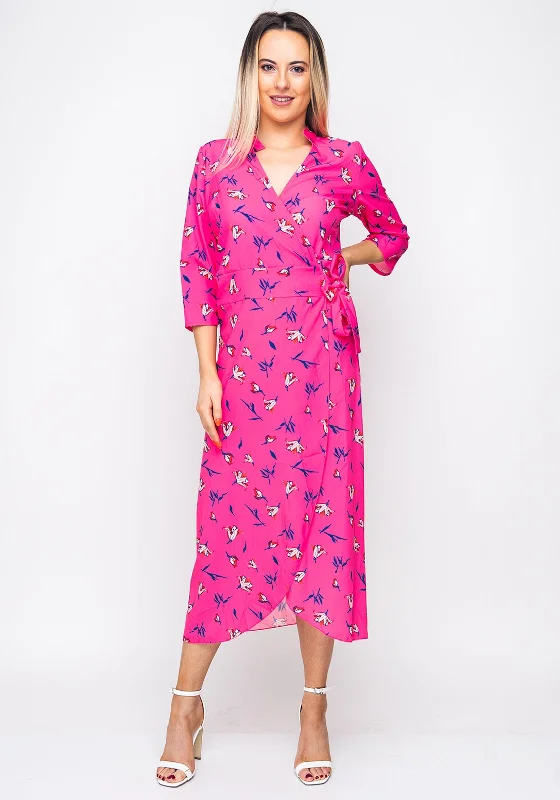 Factory Direct Sale Kate & Pippa Floral Wrap Midi Dress, Pink
