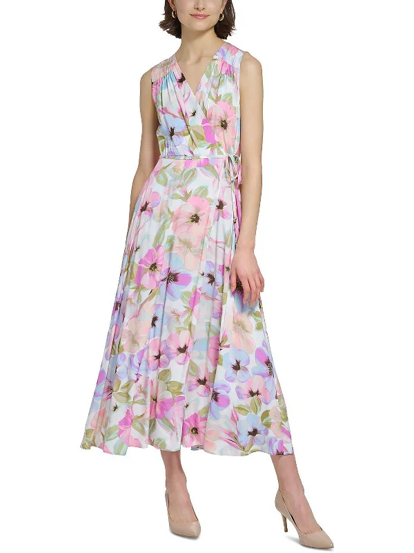 Deal Explosion Womens Floral Sleeveless Wrap Dress