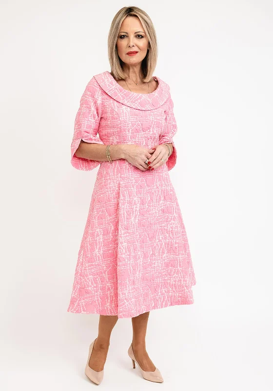 Bonus Savings Lizabella Cowl Neckline Textured Flared Midi Dress, Hot Pink