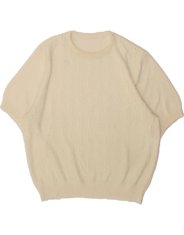 Final Sale VINTAGE Womens Short Sleeve Crew Neck Jumper Sweater UK 16 Large Off White Final Sale VINTAGE Womens Short Sleeve Crew Neck Jumper Sweater UK 16 Large Off White