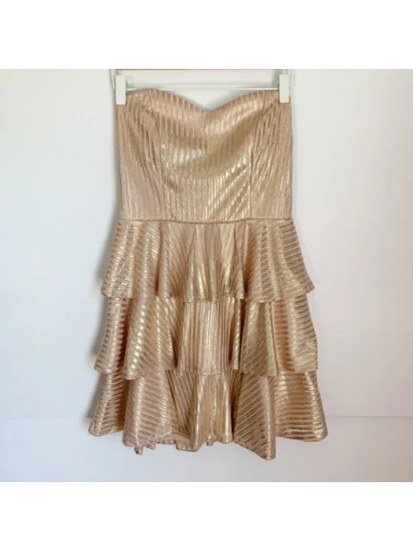 Super Sale TRIXXI Womens Pink Metallic Zippered Tiered Ruffled Sweetheart Neck Striped Sleeveless Strapless Short Party Fit + Flare Dress Super Sale TRIXXI Womens Pink Metallic Zippered Tiered Ruffled Sweetheart Neck Striped Sleeveless Strapless Short Party Fit + Flare Dress