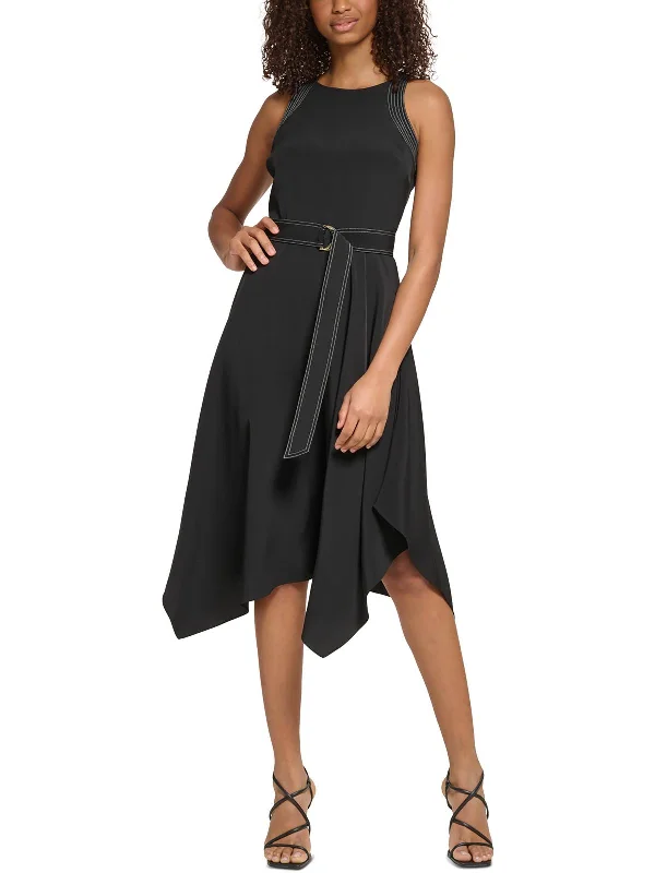 Super Deal Womens Handkerchief Hem Sleeveless Midi Dress