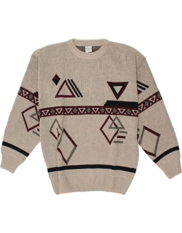 Daily Deals VINTAGE Womens Crew Neck Jumper Sweater EU 42/44 Large Grey Geometric