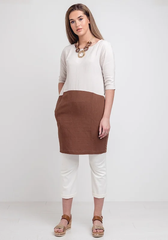 Flash Deals Naya Colour Block Linen Blend Dress, Cream