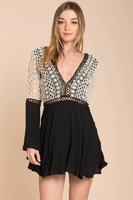 Online Only Carson Crochet Details Dress Black/White