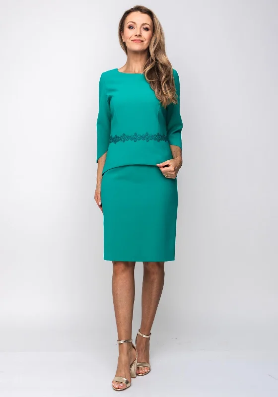 Act Fast Lizabella Embroidered Waist Overlay Dress, Jade