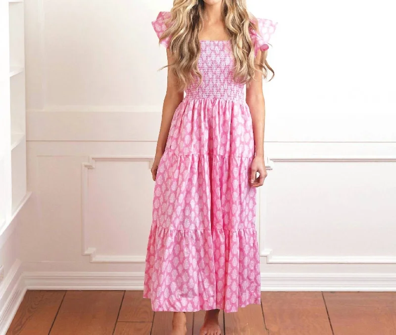Value Deals Block Print Smocked House Dress In Pink / White