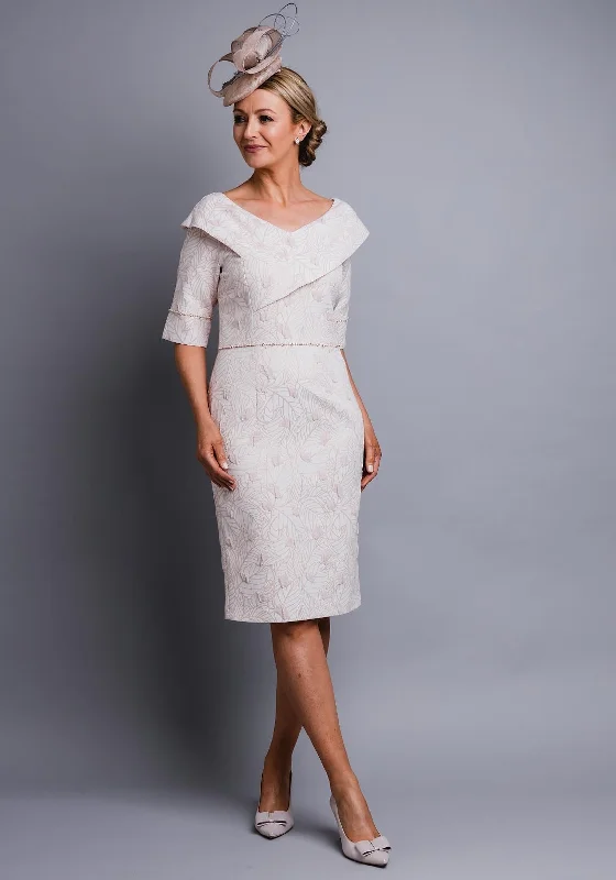 Price Slash Lizabella Embossed Print Shawl Collar Dress, Pink