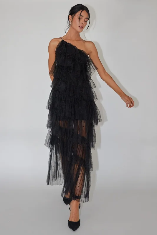 Discount Deals Arrabel Tiered Ruffle Tulle Maxi Dress Black