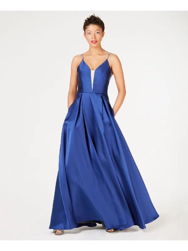 Limited Availability SPEECHLESS Womens Embellished Spaghetti Strap V Neck Full-Length Formal Fit + Flare Dress Limited Availability SPEECHLESS Womens Embellished Spaghetti Strap V Neck Full-Length Formal Fit + Flare Dress