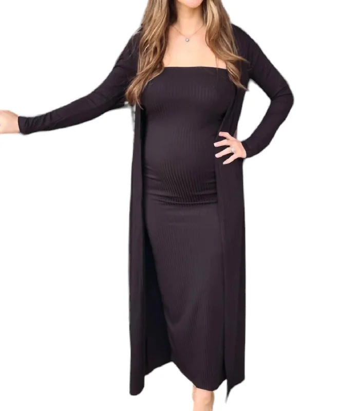 Discount Mania Betsy Dress + Cardigan Set In Black