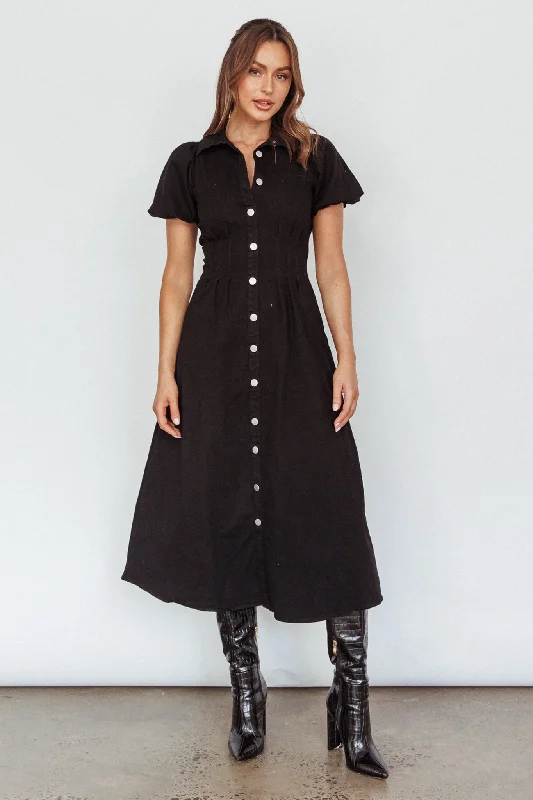 Special Savings Zurich Pleated Waist Midi Dress Black