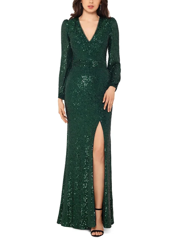 Friends and Family Sale Petites Womens Sequined Maxi Evening Dress