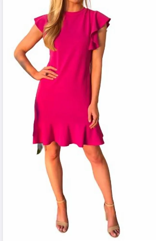 Can't Miss Ruffle Accent Dress In Fuchsia