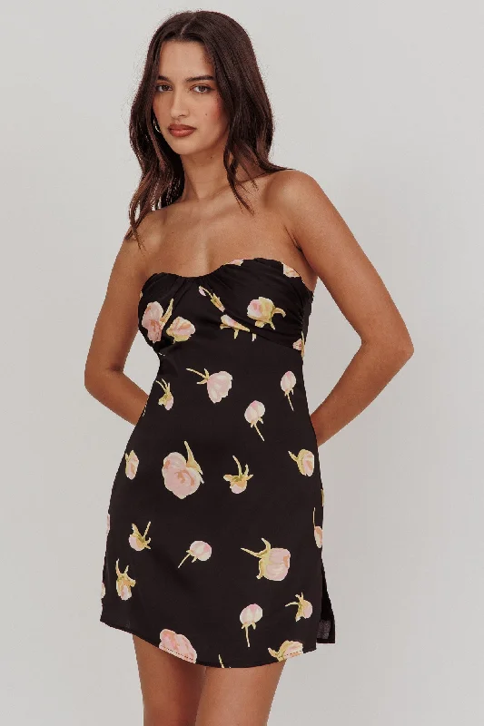 Amazing Deals Sian Strapless Sweetheart Mini Dress Flowers Black