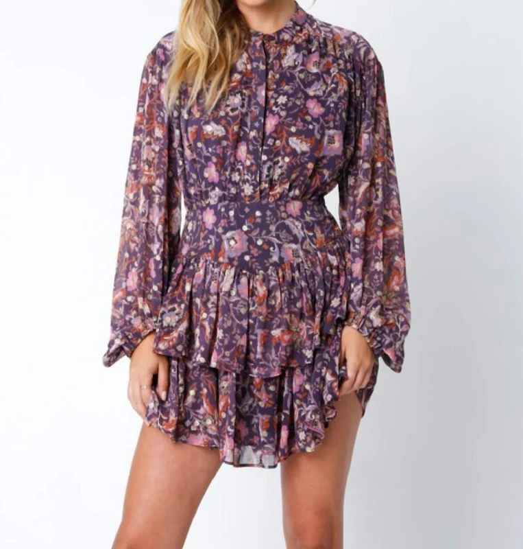 Factory Direct Sale Floral Ruffle Dress In Purple