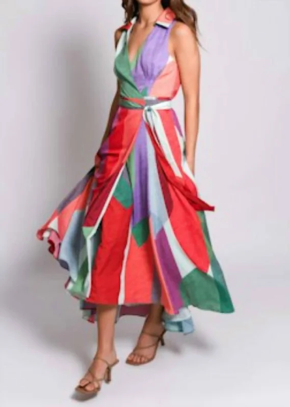 Exclusive Savings Vela Wrap Midi Dress In Multi Overlap Leaves