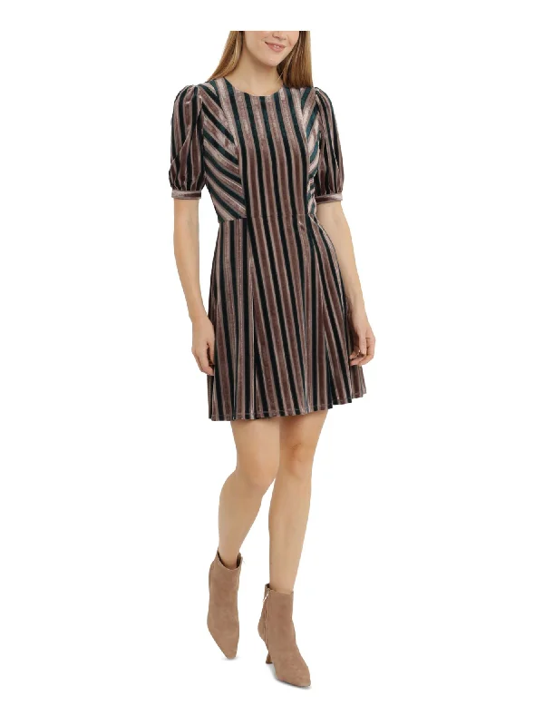 Special Discount LONDON TIMES Womens Zippered Striped Short Sleeve Round Neck Short Wear To Work Fit + Flare Dress Special Discount LONDON TIMES Womens Zippered Striped Short Sleeve Round Neck Short Wear To Work Fit + Flare Dress