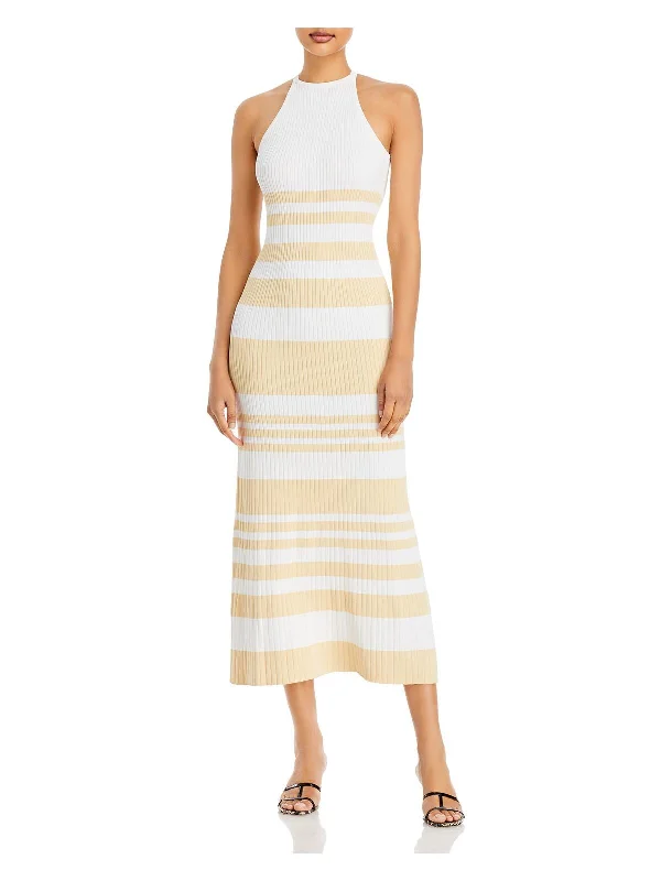 Can't Miss SIGNIFICANT OTHER Womens White Ribbed Crisscross Straps Pullover Striped Sleeveless Round Neck Tea-Length Body Con Dress Can't Miss SIGNIFICANT OTHER Womens White Ribbed Crisscross Straps Pullover Striped Sleeveless Round Neck Tea-Length Body Con Dress