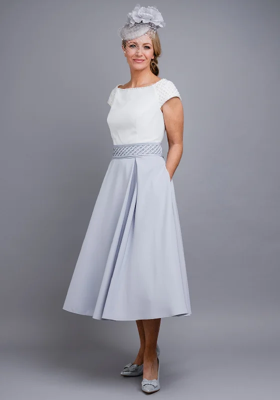 Daily Specials Invitations by Veni for Ronald Joyce Ribbon Trim Dress, Silver & Ivory