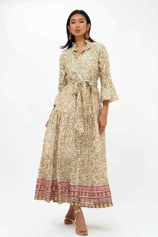 Savings Galore Ruffle Collar Bell Maxi Dress In Olive Marchesa