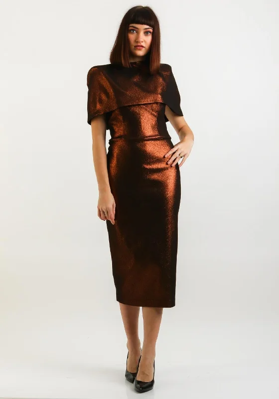 Clearance Event Kevan Jon Vella Metallic Dress & Cape, Bronze