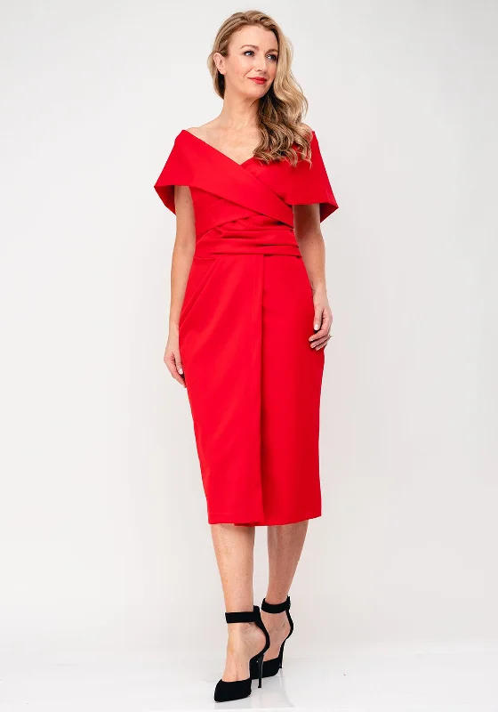 Lowest Price Kevan Jon Lexie Wrap Bardot Dress, Red