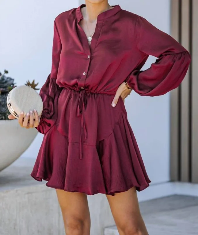Crazy Deals Balloon Sleeve Dress In Burgundy