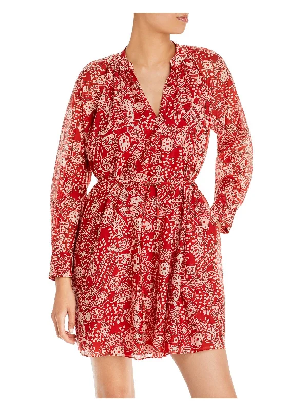 Instant Discount REBECCA TAYLOR Womens Red Pocketed Sheer Tie Pullover Lined Pleated Printed Cuffed Sleeve V Neck Short Fit + Flare Dress Instant Discount REBECCA TAYLOR Womens Red Pocketed Sheer Tie Pullover Lined Pleated Printed Cuffed Sleeve V Neck Short Fit + Flare Dress