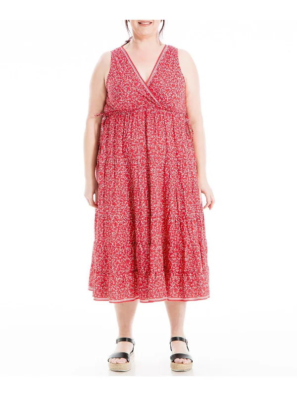 Savings Galore Plus Womens Floral Tiered Midi Dress