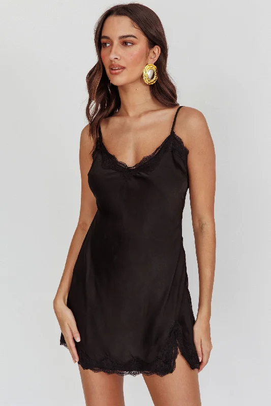 Special Offer Spellbound Satin Mini Slip Dress Black