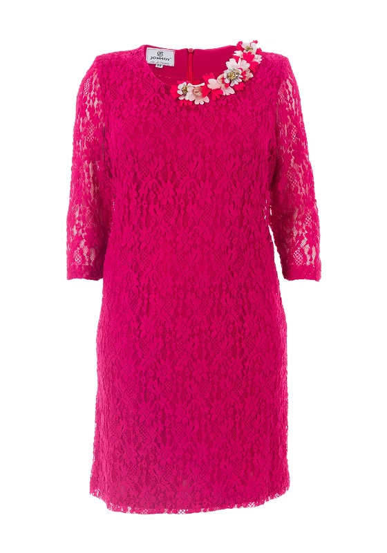 Weekend Flash Sale Jomhoy Guadalupe Floral Trim Lace Dress, Hot Pink