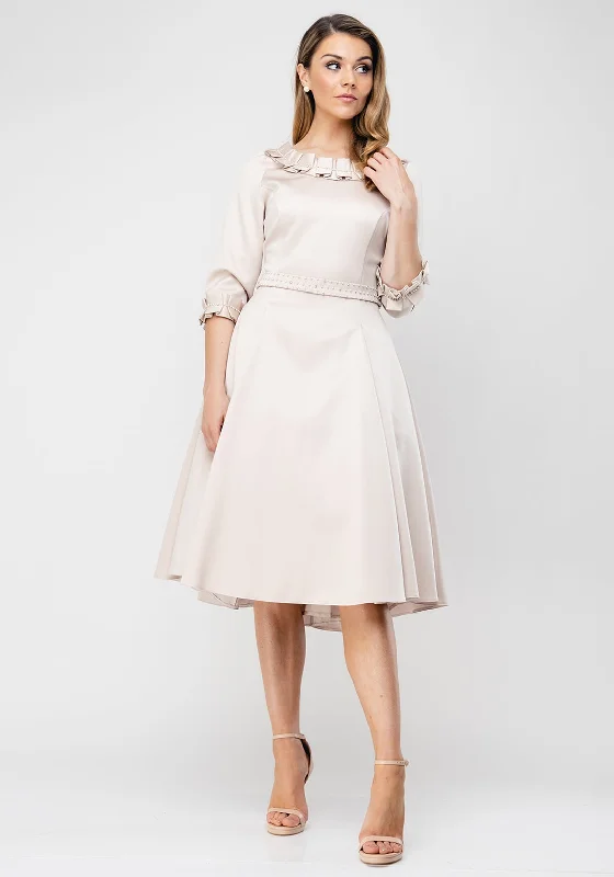Daily Deals Lizabella Ruffle Trim Satin Flared Midi Dress, Gold