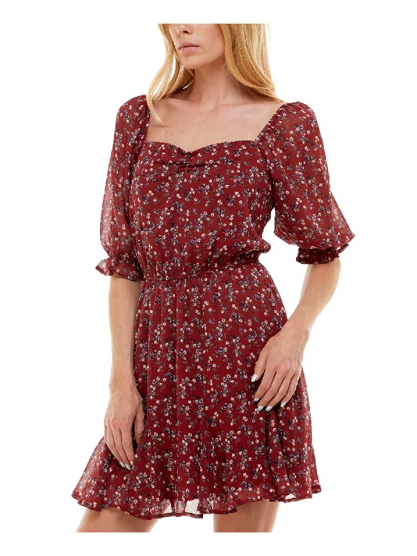 YEAR-End Sale TRIXXI Womens Floral Balloon Sleeve Square Neck Above The Knee Party Fit + Flare Dress YEAR-End Sale TRIXXI Womens Floral Balloon Sleeve Square Neck Above The Knee Party Fit + Flare Dress